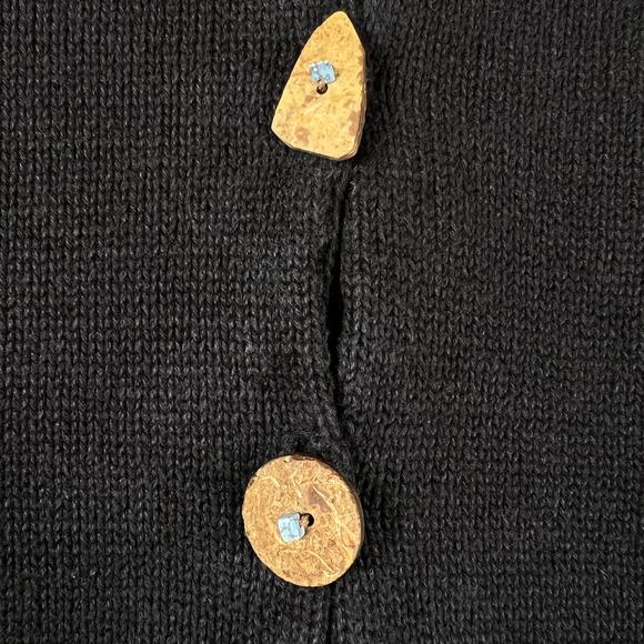 Vintage Coldwater Creek Cardigan L/XL Black Artisan Boho Knit Turquoise Buttons - Picture 7 of 14